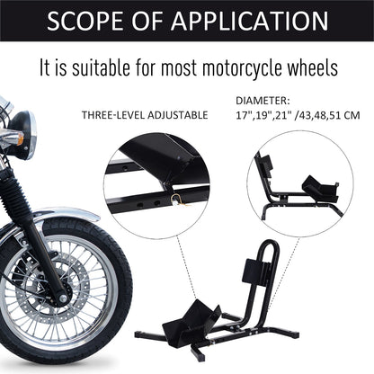 HOMCOM Metalowy motocyklowy klin blokujący pod koła System 17√¢‚Ç¨¬ù,19√¢‚Ç¨¬ù,21√¢‚Ç¨¬ù/43,48,51 Cm Koła przednie Stalowe Regulowane Mocowanie Uchwytu na Opony