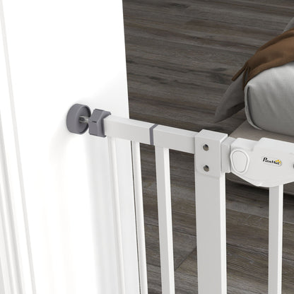 PawHut Extra Tall Indoor Dog Pet Baby Safety Gate, with Cat Flap, Auto Close, 74-101cm Wide - White