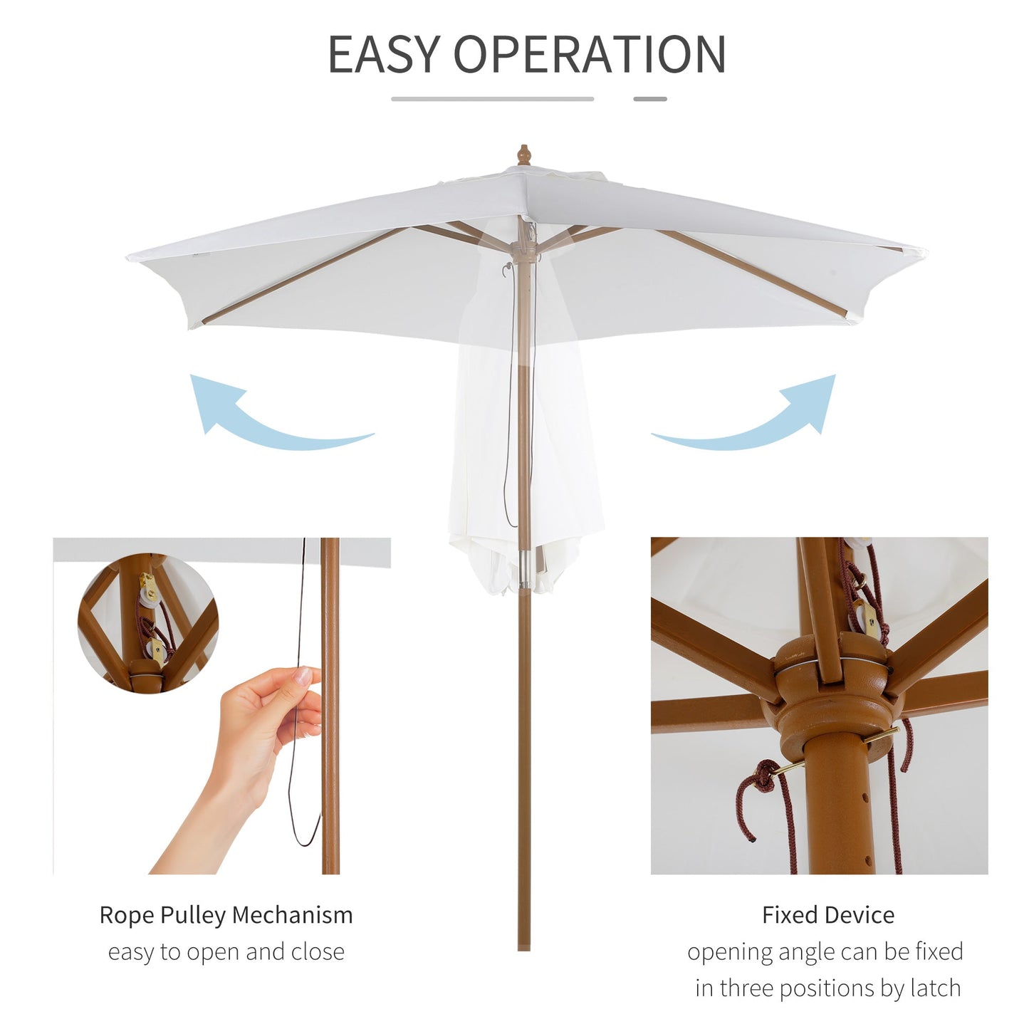 Outsunny 2.5m Patio Umbrella, Wood Garden Parasol, Sun Shade with 6 Ribs and Top Vent for Outdoor, White