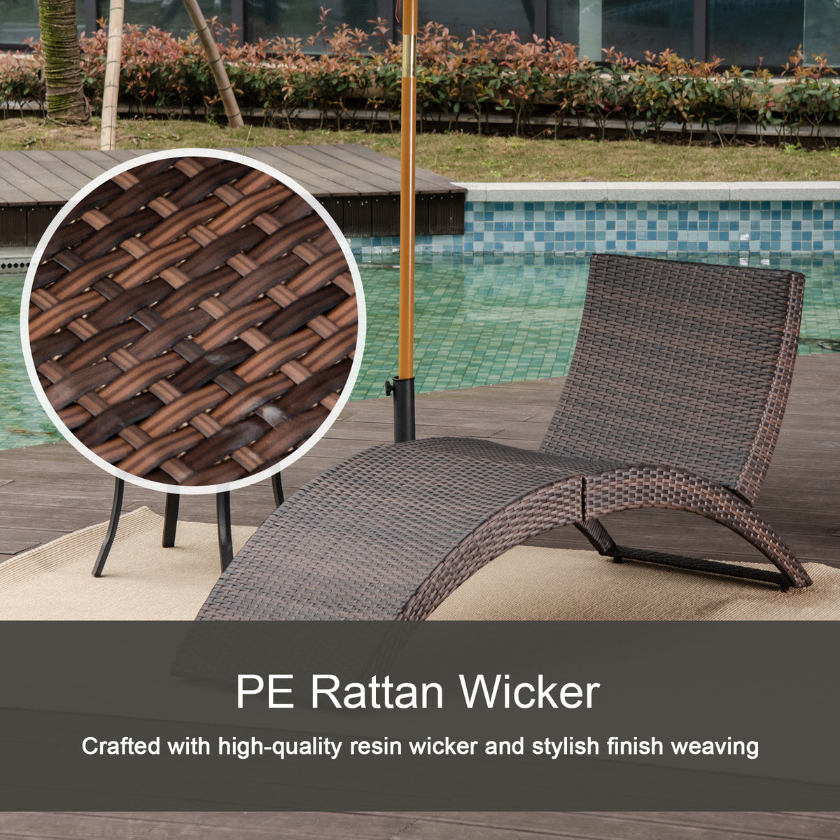 Outsunny Folding Sun Lounger, PE Rattan Garden Lounger Chair with Soft Padded Cushion, Ergonomic Curved Design Sun Bed for Balcony, Garden, Brown