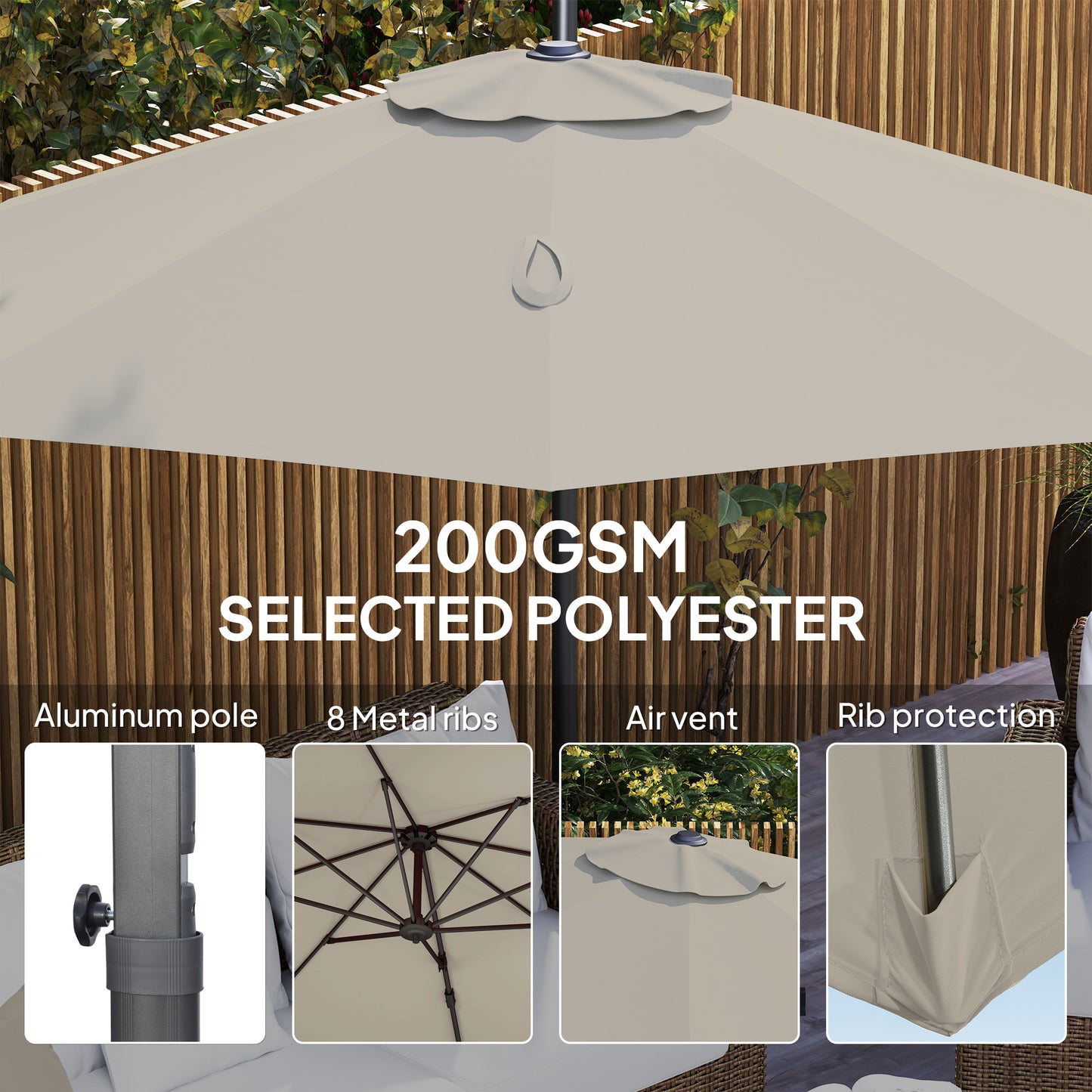 Outsunny 3 m Pięciokątny Parasol Wysięgnikowy - Jasnoszary