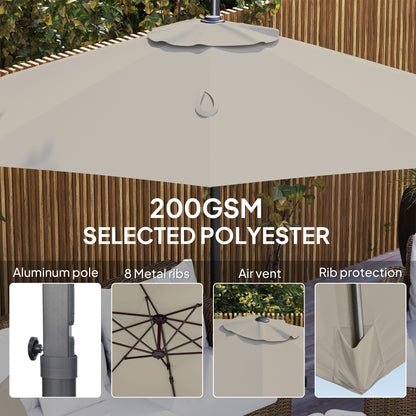 Outsunny 3 m Pięciokątny Parasol Wysięgnikowy - Jasnoszary