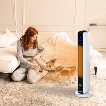 Grzejnik pokojowy HOMCOM 1100W/2200W z oscylacją 65√Ç¬∞ i 8-godzinnym timerem oraz zabezpieczeniem przed przegrzaniem i przewróceniem, grzejnik pokojowy z 2 funkcjami ogrzewania i wentylatora do sypialni, 29 cali