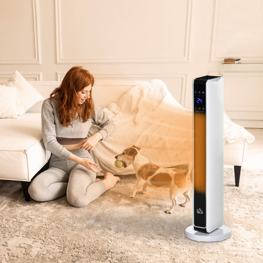 Grzejnik pokojowy HOMCOM 1100W/2200W z oscylacją 65√Ç¬∞ i 8-godzinnym timerem oraz zabezpieczeniem przed przegrzaniem i przewróceniem, grzejnik pokojowy z 2 funkcjami ogrzewania i wentylatora do sypialni, 29 cali