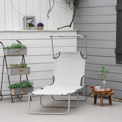 Outsunny Outdoor składany leżak słoneczny, 4-poziomowy regulowany oparcie, leżak słoneczny z markizą przeciwsłoneczną z regulacją kąta nachylenia, na plażę, do ogrodu, na patio, jasnoszary