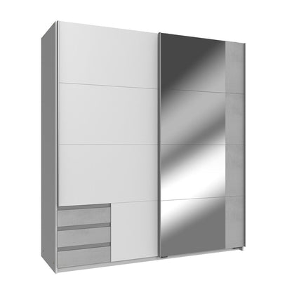 Amber Mirrored Sliding Wardrobe - White And Concrete