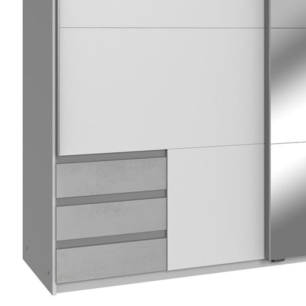 Amber Mirrored Sliding Wardrobe - White And Concrete