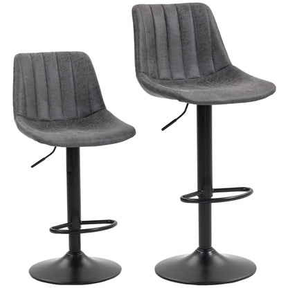 HOMCOM Set of 2 Leathaire Tub Bar Stools - Charcoal Grey