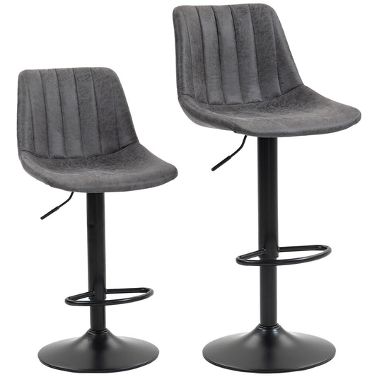 HOMCOM Set of 2 Leathaire Tub Bar Stools - Charcoal Grey