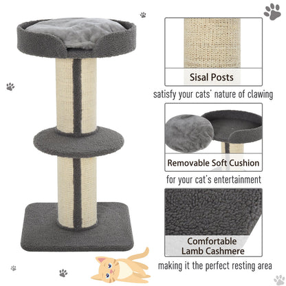 PawHut 81cm Cat Tree Kitten Activity Center Tower Sisal Scratching Posts Lamb Cashmere Perches Grey