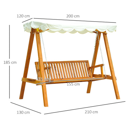 Outsunny 3 Seater Wooden Garden Swing Seat Canopy Swing Chair Outdoor Hammock Bench, Cream White