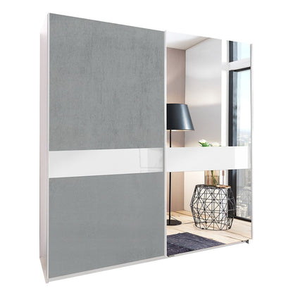 Ammar Mirrored Sliding Wardrobe - White and Grey