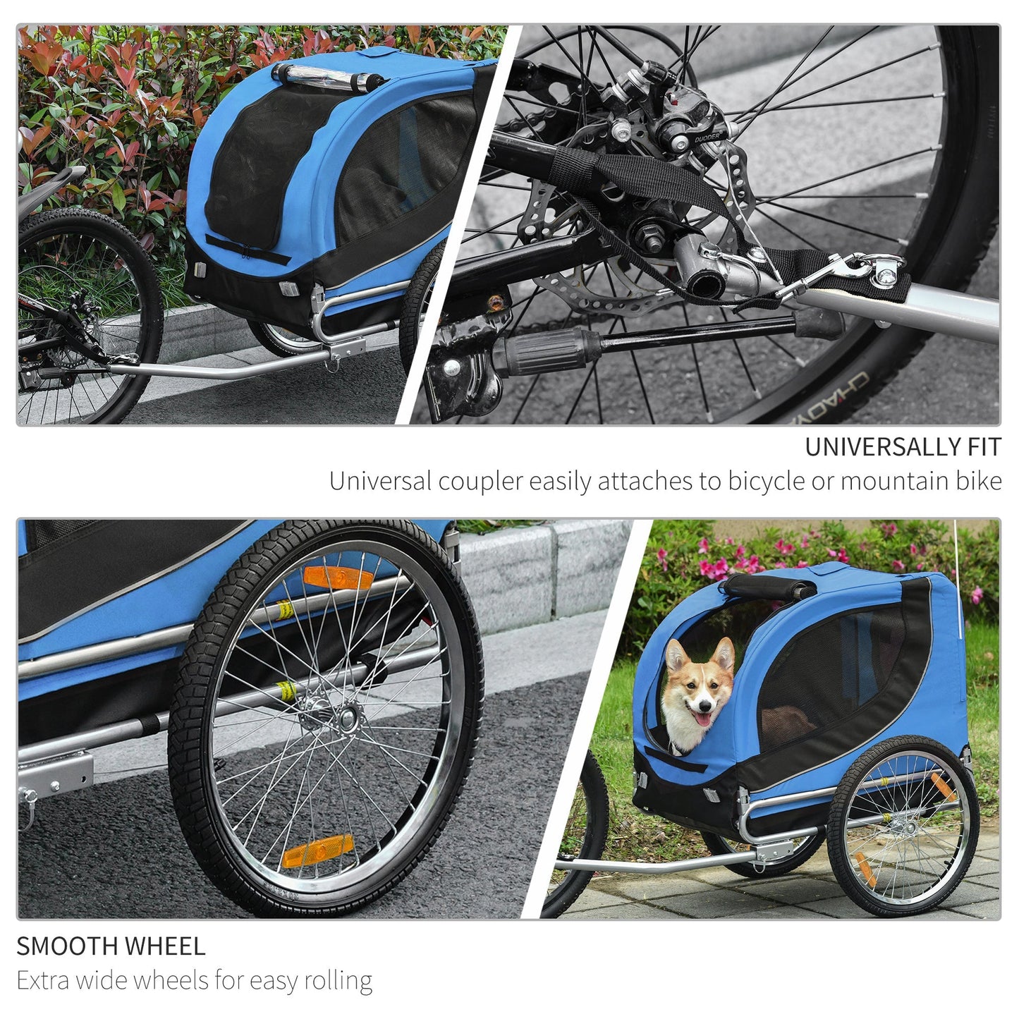 Pawhut Dog Bike Trailer Folding Bicycle Pet Trailer W/Removable Cover-Blue