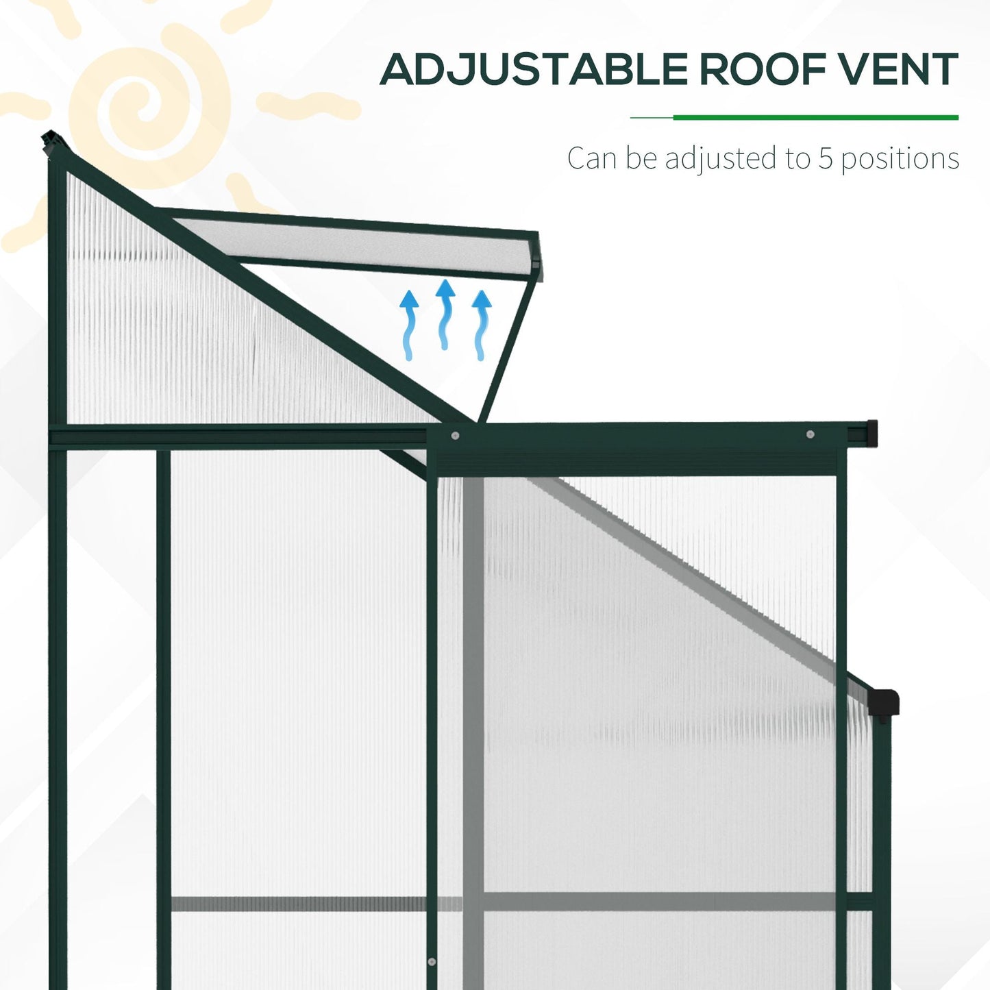 Outsunny 6 X 4ft Walk-In Lean to Greenhouse Garden Heavy Duty Aluminium Polycarbonate with Roof Vent for Plants Herbs Vegetables, Green