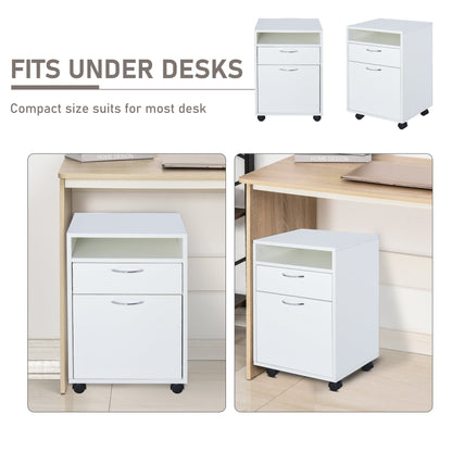 60cm Storage Cabinet w/ Drawer Open Shelf Metal Handles 4 Wheels Office Home Organiser Mobile Printer White