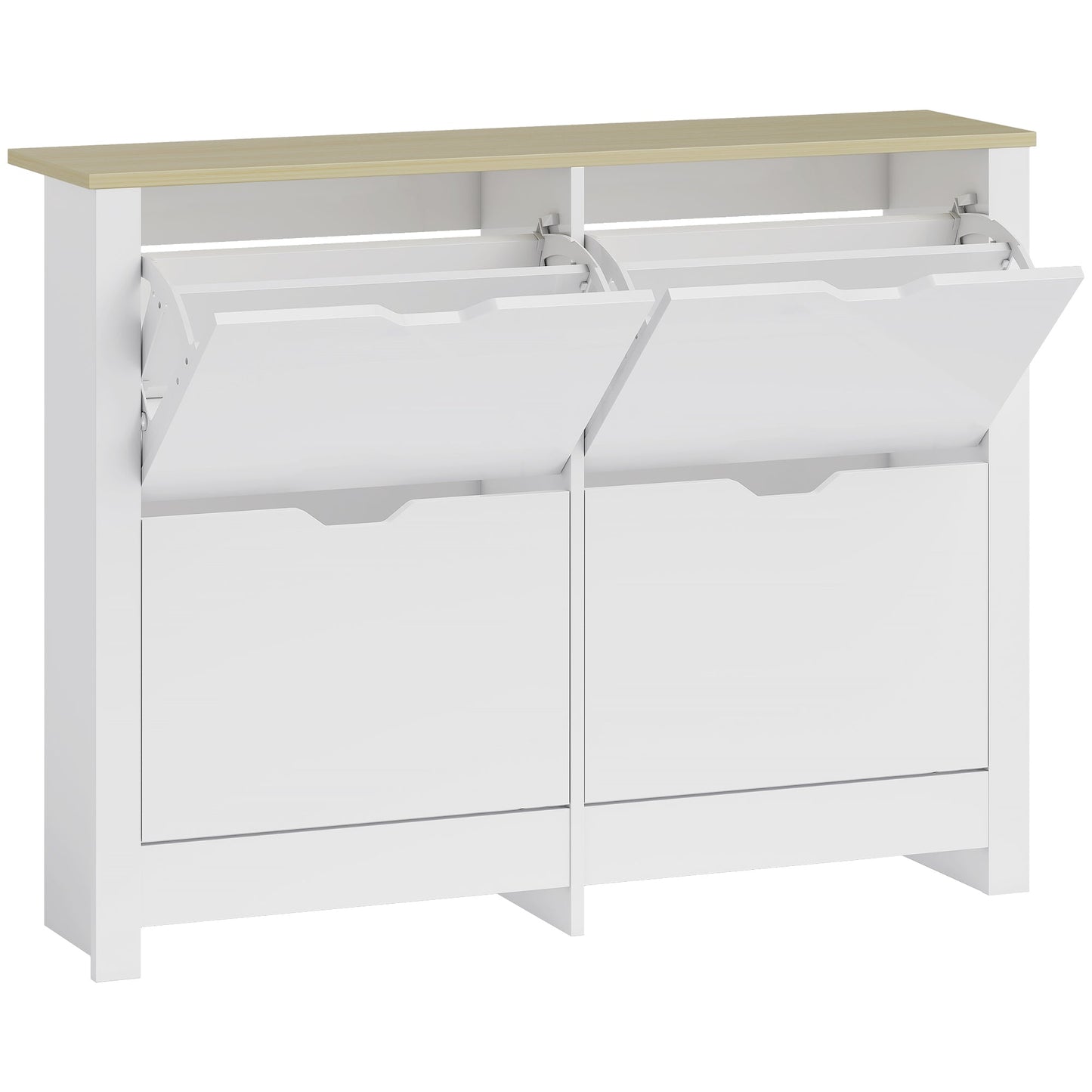 HOMCOM Slim Shoe Cabinet, Narrow Shoe Cupboard with 4 Flip Drawers, Adjustable Shelves for 16 Pairs of Shoes, White