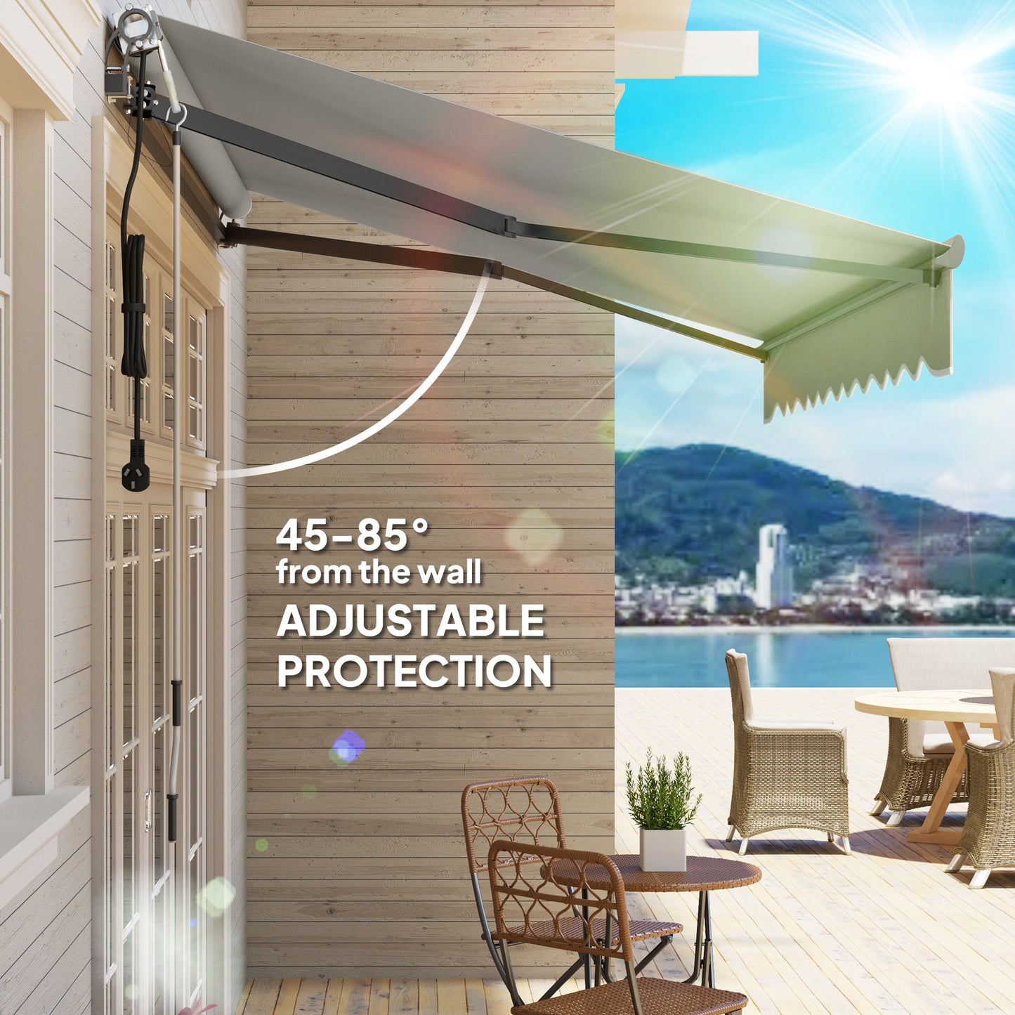 Outsunny 3 x 2,5 m markiza elektryczna z pilotem, aluminiowa rama, markiza zwijana DIY, daszek przeciwsłoneczny UV30+ do drzwi tarasowych i okien, jasnoszary