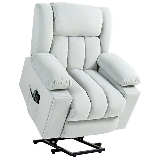 HOMCOM Power Lift Recliner Chair with Vibration Massage and Heat, Electric Lift Chair for Elderly, Overstuffed Fabric Riser and Reclining Armchair with USB Ports, Cup Holders, Light Grey