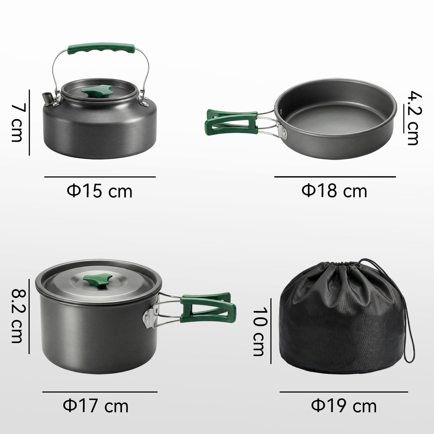 Outsunny Camping Cookware Set for 2-3 People, Ultralight Aluminium Camping Cooking Kit with Anti-Scald Handles, Grey