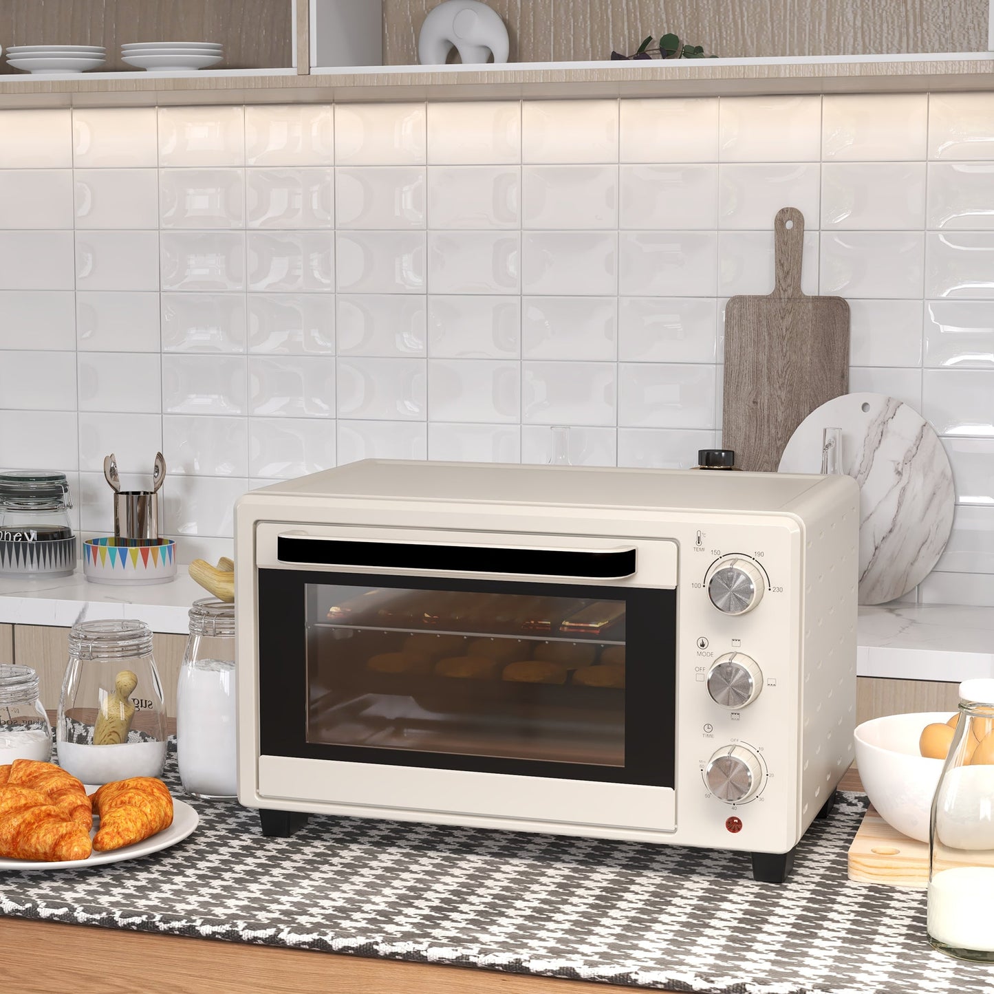 HOMCOM 21L Mini Countertop Oven, 100√Ç¬∞C-230√Ç¬∞C Adjustable Temp - White