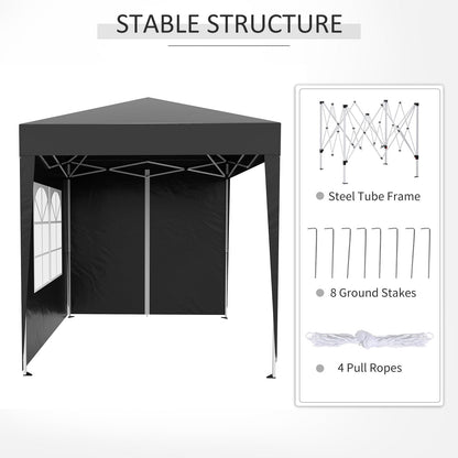 Outsunny 2x2m Garden Pop Up Gazebo Shelter Canopy w/ Removable Walls and Carrying Bag for Party and Camping, Black