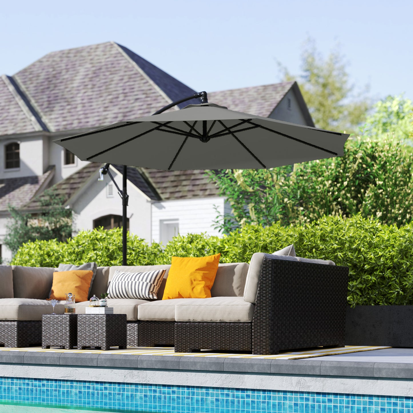 Outsunny 3m parasol wysięgnikowy z podstawą poprzeczną - jasnoszary