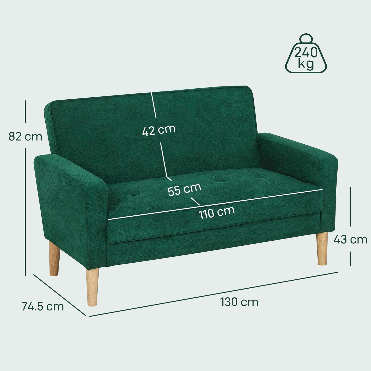 HOMCOM Two-Seater Velvet-Feel Sofa - Green