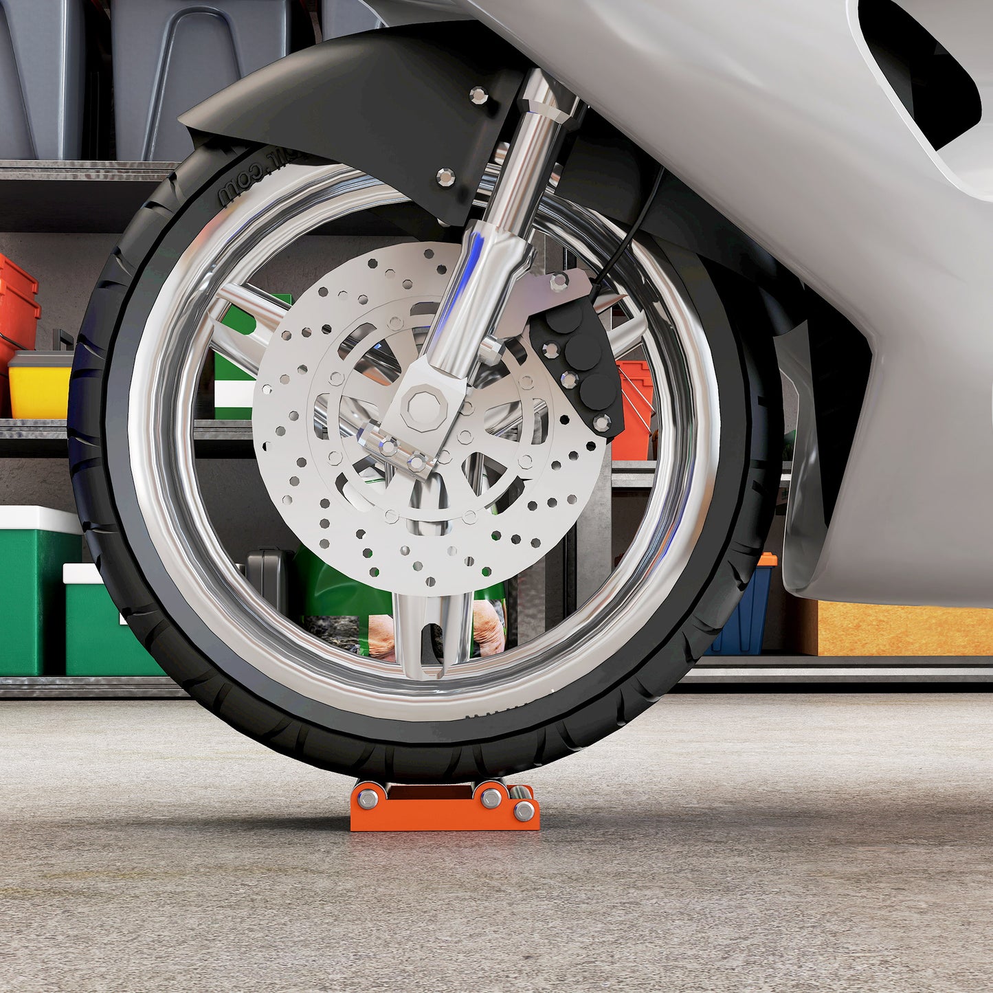 Stojak rolkowy do czyszczenia kół motocyklowych HOMCOM ze stalową ramą, rolki aluminiowe, stojak do konserwacji motocykli do czyszczenia opon i smarowania łańcucha, pasuje do szerokości opony &lt; 180 mm, rowery &lt; 485 funtów, pomarańczowy