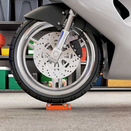Stojak rolkowy do czyszczenia kół motocyklowych HOMCOM ze stalową ramą, rolki aluminiowe, stojak do konserwacji motocykli do czyszczenia opon i smarowania łańcucha, pasuje do szerokości opony &lt; 180 mm, rowery &lt; 485 funtów, pomarańczowy