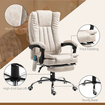 Vinsetto Vibrating Massage Office Chair with Heat, Desk Chair with Height Adjustable and Footrest, Cream White