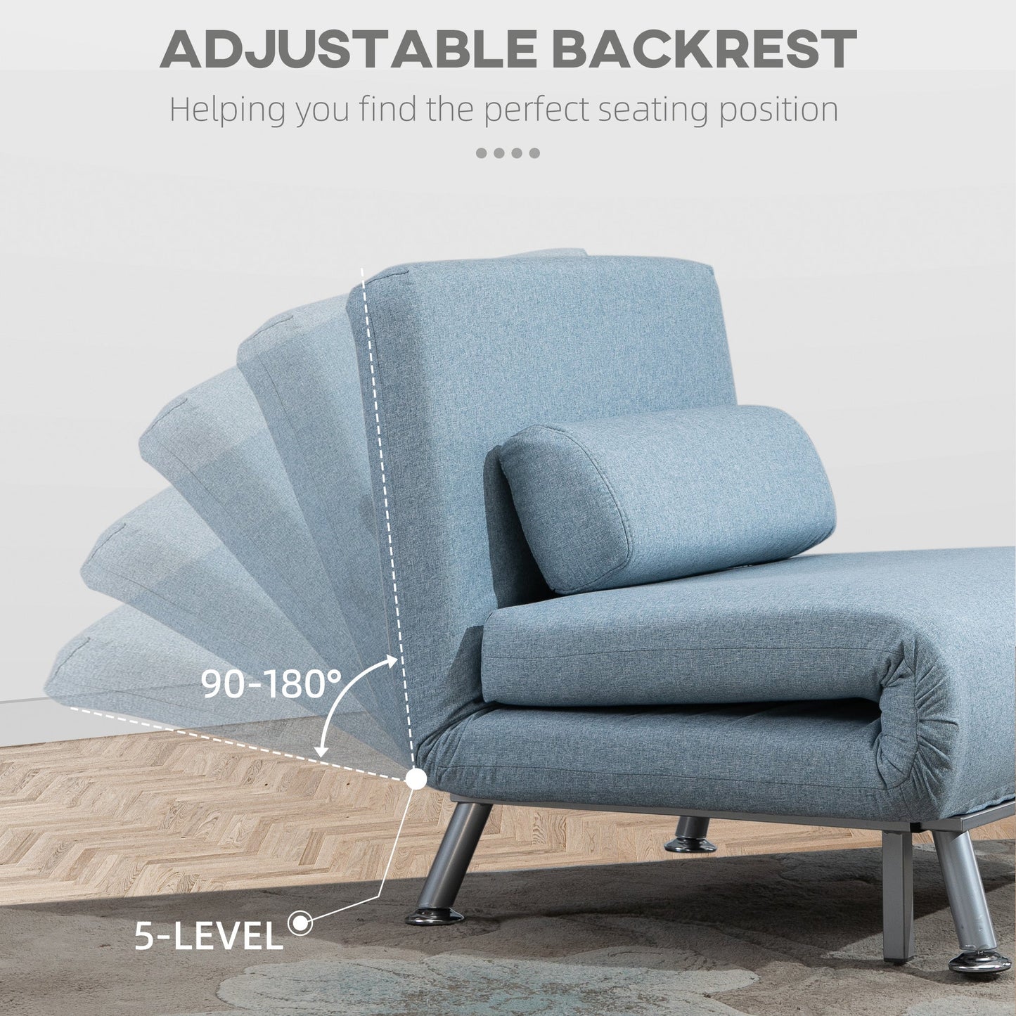 HOMCOM Linen Chair Bed, 3-in-1 Convertible Sleeper Chair with Adjustable Backrest, Pillow, for Living Room, Bedroom, Sky Blue