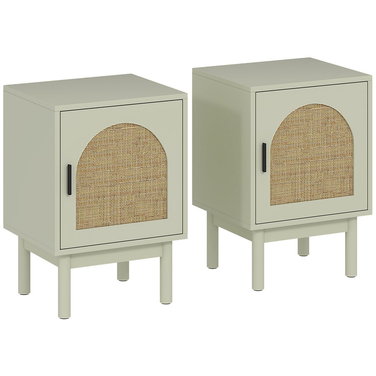 HOMCOM 2-Piece Rattan Bedside Table for Bedroom - Light Green