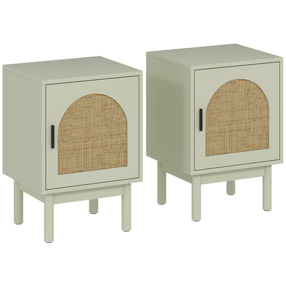 HOMCOM 2-Piece Rattan Bedside Table for Bedroom - Light Green