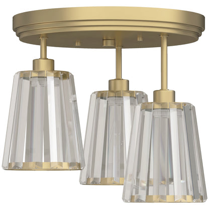 HOMCOM 3-Light Crystal Glass Ceiling Light, Triple Head with Dual Mounting, Modern Ceiling Lamp for Living Room, Gold Tone