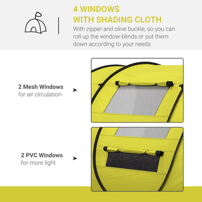 Outsunny 4-5 Person Pop-up Camping Tent Waterproof Family Tent w/ 2 Mesh Windows & PVC Windows Portable Carry Bag for Outdoor Trip, Yellow