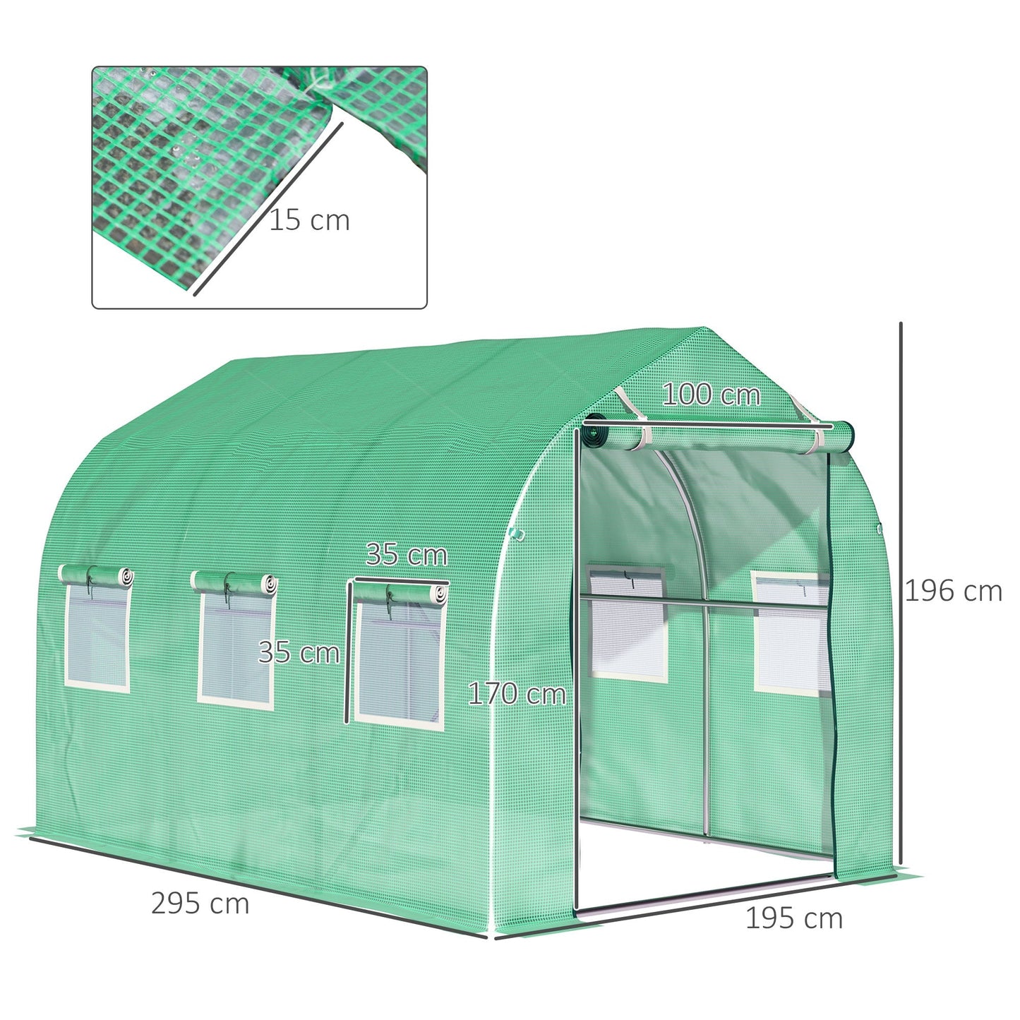 Outsunny Walk in Polytunnel Greenhouse with Windows and Door for Garden, Backyard (3 x 2M)