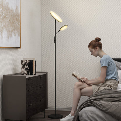 Lampa stojąca HOMCOM LED do salonu, bezstopniowo ściemniana, lampa do czytania dla matki i dziecka, 4 tryby scen, temperatura barwowa 2700K–6500K, 4 poziomy jasności, pilot zdalnego sterowania