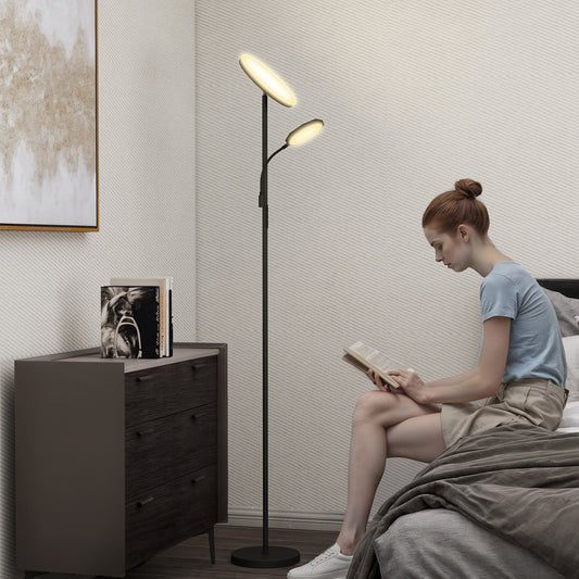 Lampa stojąca HOMCOM LED do salonu, bezstopniowo ściemniana, lampa do czytania dla matki i dziecka, 4 tryby scen, temperatura barwowa 2700K–6500K, 4 poziomy jasności, pilot zdalnego sterowania