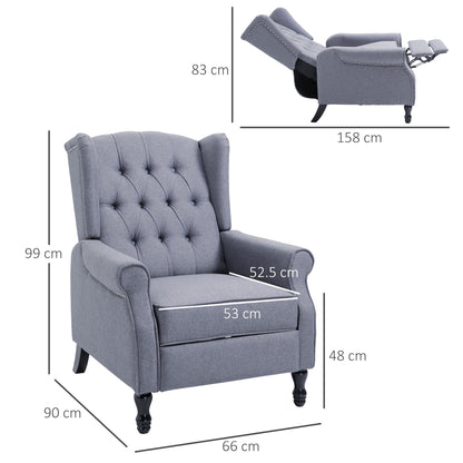 Retro Style Recliner Armchair for Living Room, Reclining Chair, Wingback Chair with Button Tufted Back and Footrest, Light Grey