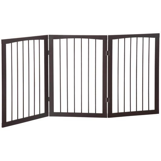 PawHut Folding 3 Panel Pet Gate Wooden Foldable Dog Fence Indoor Free Standing Safety Gate Portable Separation Pet Barrier Guard