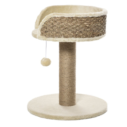 PawHut Cat Scratching Post Cat Tree Activity Center Kitten House Furniture with Scratching Posts Dangling Ball Perch Beige