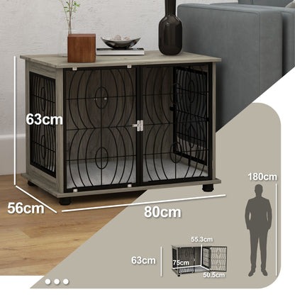 PawHut Indoor Dog Crate Furniture End Table w/ Plush Washable Cushion, Lockable Door, for Medium Dogs