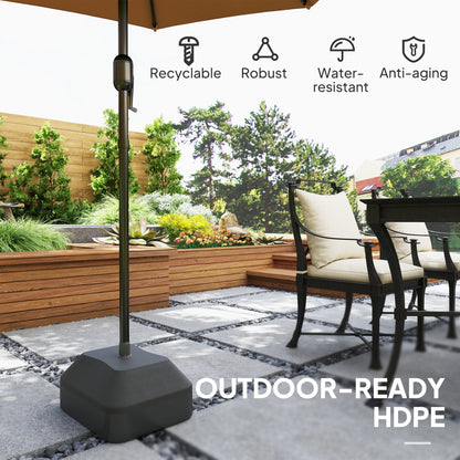 Outsunny Fillable Garden Parasol Base, Heavy Duty Parasol Base Stand Outdoor Umbrella Stand, Filled Up to 24kg with Stand or 20kg with Water, Sun Umbrella Base for 38 mm Poles, Black