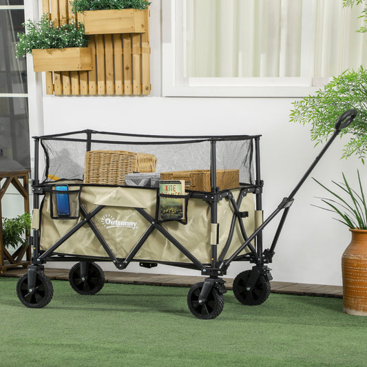 Outsunny Folding Garden Trolley, 180L Wagon Cart with Extendable Side Walls, for Beach, Camping, Festival, Green