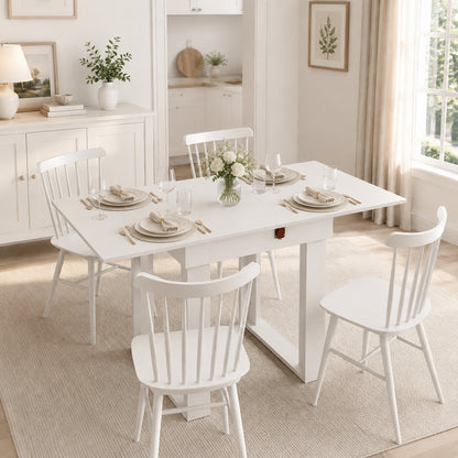 HOMCOM Folding Dining Table Under-Table Storage Extendable Kitchen Table Steel Rail White
