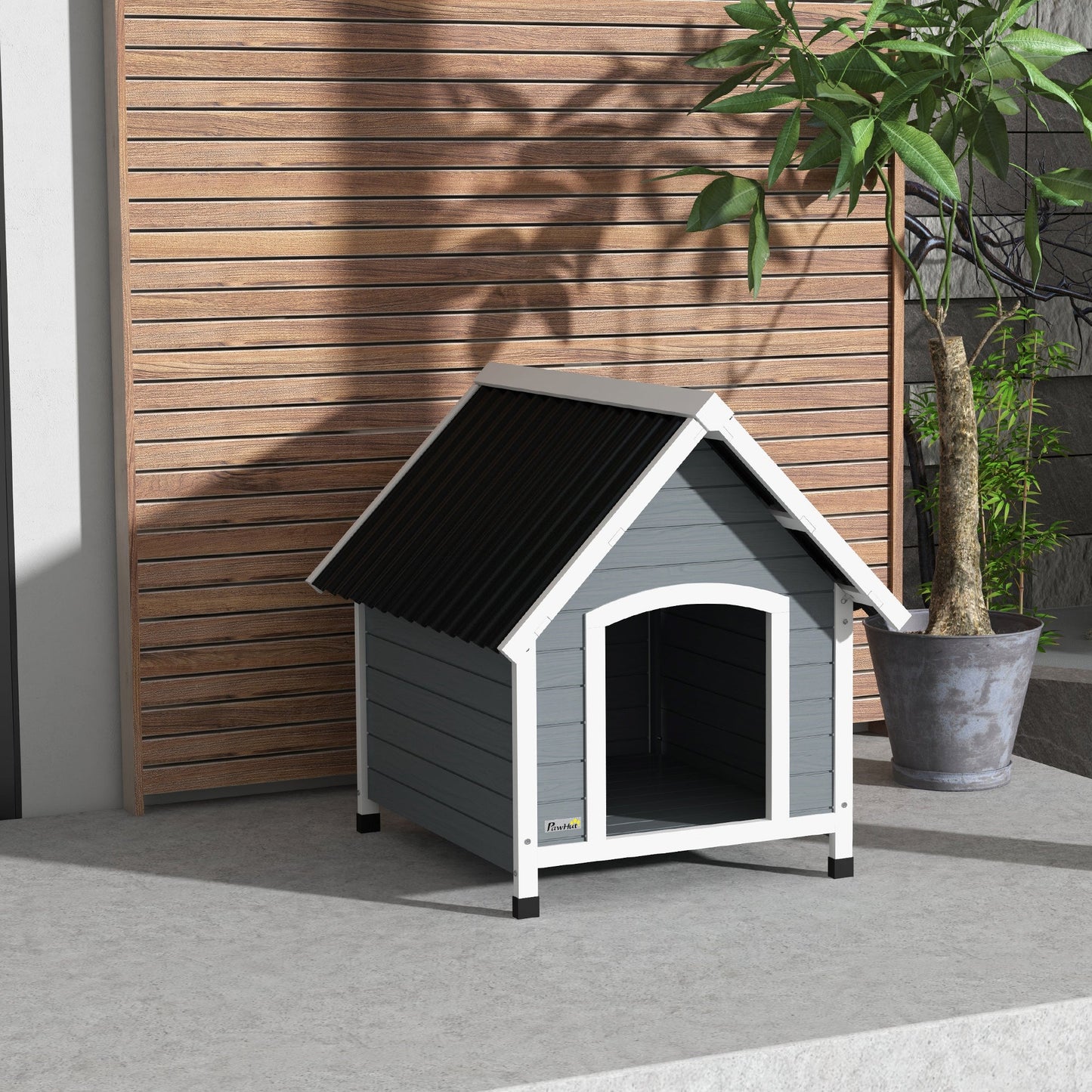 PawHut Outdoor Dog Kennel, Wooden Dog House, with Removable Floor, Anti-Corrosion Wood, for Medium Dogs, 82H x 75W x 88Dcm