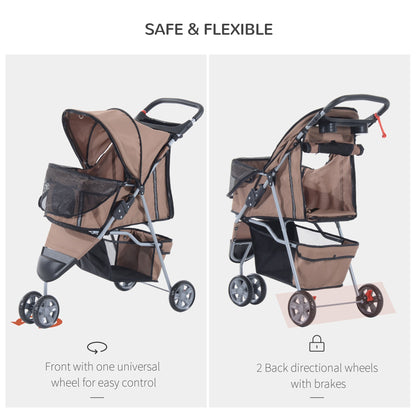 Pawhut Dog Pram Pet Travel Stroller Dog Pushchair مع ثلاث عجلات - قهوة