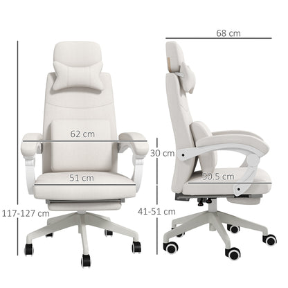 Vinsetto Linen-Look Office Chair, with 160√Ç¬∞ Reclining Back and Footrest - White