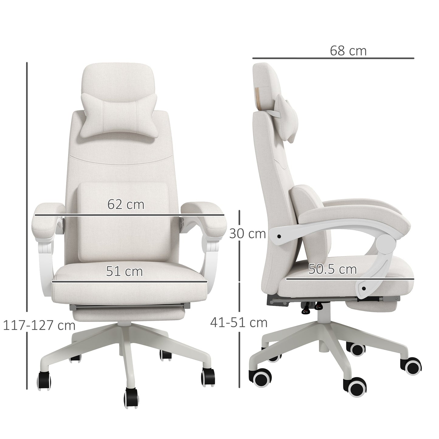 Vinsetto Linen-Look Office Chair, with 160  Reclining Back and Footrest - White