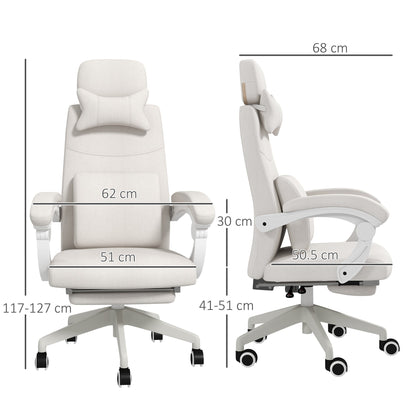 Vinsetto Linen-Look Office Chair, with 160  Reclining Back and Footrest - White